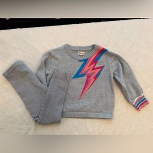 Hatley Silver Glittery Sweater Set with Colorful Lightning Bolt